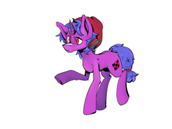 Size: 3600x2700 | Tagged: safe, artist:roachtoon, imported from derpibooru, oc, oc:roachtoon, oc:romhack, unicorn, beanie, confused, cutie mark, hat, headphones, male, pink eyes, stallion, standing