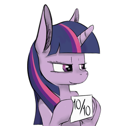 Size: 700x700 | Tagged: safe, artist:php2, edit, twilight sparkle, pony, unicorn, 10/10, approval, ear fluff, female, horn, mare, reaction image, simple background, smiling, solo, unicorn twilight, white background