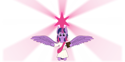 Size: 3840x1915 | Tagged: safe, artist:mlpfimguy, artist:wapamario63, imported from ponybooru, twilight sparkle, alicorn, pony, book, clothes, cutie mark, female, glowing horn, horn, mare, metaphor, simple background, solo, spread wings, torn book, transparent background, twilight sparkle (alicorn), underhoof, wings