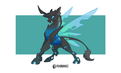 Size: 1556x940 | Tagged: safe, artist:kez, imported from derpibooru, oc, oc only, changeling, blue changeling, changeling oc, fangs, solo