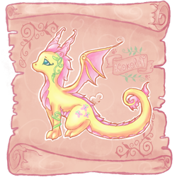 Size: 1000x1000 | Tagged: safe, alternate version, artist:kokolat_spark, imported from derpibooru, fluttershy, dragon, dragonified, female, flutterdragon, horns, simple background, solo, species swap, transparent background, wings