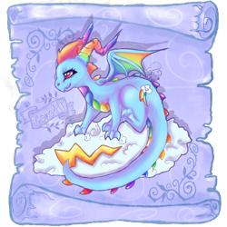 Size: 1000x1000 | Tagged: safe, alternate version, artist:kokolat_spark, imported from derpibooru, rainbow dash, dragon, cloud, dragonified, female, horns, on a cloud, rainbow dragon, simple background, solo, species swap, transparent background, wings
