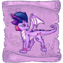 Size: 1000x1000 | Tagged: safe, alternate version, artist:kokolat_spark, imported from derpibooru, twilight sparkle, dragon, dragonified, female, horns, looking back, simple background, solo, species swap, transparent background, twilidragon, wings