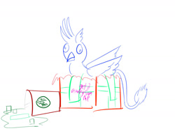 Size: 1280x960 | Tagged: safe, artist:horsesplease, imported from derpibooru, gallus, griffon, christmas, derp, doodle, gallus the rooster, gallusposting, green tea, holiday, present, red cup, solo, starbucks