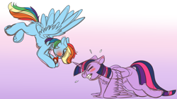 Size: 3840x2160 | Tagged: safe, artist:brainiac, derpibooru exclusive, imported from derpibooru, rainbow dash, twilight sparkle, alicorn, pegasus, pony, arm behind back, blowing whistle, blushing, chest fluff, coach rainbow dash, colored sketch, commission, duo, exercise, eyes closed, gritted teeth, puffy cheeks, rainblow dash, rainbow dashs coaching whistle, straining, sweat, sweatdrops, that pony sure does love whistles, training, twilight sparkle (alicorn), underhoof, whistle, whistle necklace, wing-ups