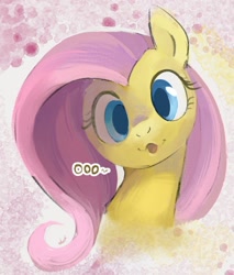 Size: 940x1105 | Tagged: safe, artist:dotkwa, imported from derpibooru, fluttershy, pony, abstract background, bust, cute, female, looking at you, mare, oooooh, open mouth, portrait, shyabetes, smiling, solo