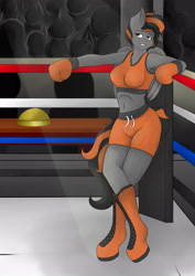 Size: 2894x4093 | Tagged: safe, artist:glacy art, imported from derpibooru, oc, oc only, oc:dusk strike, anthro, pegasus, unguligrade anthro, boxing, boxing gloves, boxing ring, clothes, shorts, solo, sports, sports bra, sports shorts