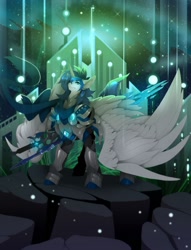 Size: 1024x1337 | Tagged: safe, artist:taiga-blackfield, imported from derpibooru, oc, oc:prince nova, alicorn, bat pony, hybrid, alicorn oc, armor, blanket, epic, horn, wings