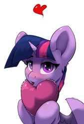 Size: 2030x3000 | Tagged: safe, artist:php143, artist:skitsniga, artist:skitsroom, imported from derpibooru, twilight sparkle, alicorn, pony, :p, blushing, cute, female, heart, lidded eyes, looking at you, mare, pillow, simple background, solo, tongue out, twiabetes, twilight sparkle (alicorn), white background