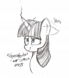 Size: 1712x1920 | Tagged: safe, artist:johnerose126, imported from derpibooru, twilight sparkle, pony, ear flick, ear twitch, monochrome, smoke, solo, traditional art