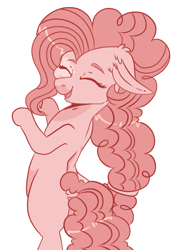 Size: 1280x1791 | Tagged: safe, artist:ocelly, imported from derpibooru, pinkie pie, earth pony, pony, alternate hairstyle, bipedal, eyes closed, limited palette, simple background, solo, transparent background