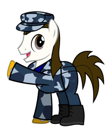 Size: 1988x2297 | Tagged: safe, artist:lightning-bliss, imported from derpibooru, oc, oc only, oc:rough seas, earth pony, pony, derpibooru community collaboration, 2021 community collab, clothes, male, simple background, smiling, solo, stallion, transparent background, uniform