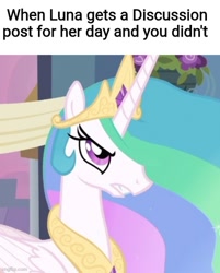 Size: 500x623 | Tagged: safe, edit, edited screencap, imported from derpibooru, screencap, princess celestia, equestria daily, angry, implied princess luna, meme, meta