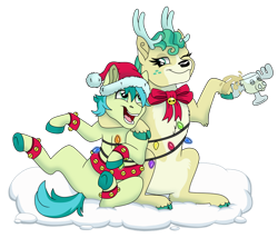 Size: 1024x878 | Tagged: safe, artist:faitheverlasting, imported from derpibooru, alice the reindeer, sandbar, deer, pony, reindeer, best gift ever, simple background, transparent background