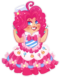 Size: 826x1067 | Tagged: safe, alternate version, artist:lonepuddingcup, imported from derpibooru, pinkie pie, human, bowtie, clothes, dress, female, gala dress, grin, hat, humanized, lipstick, smiling