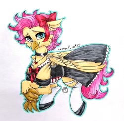 Size: 1600x1556 | Tagged: safe, artist:liatry, imported from derpibooru, oc, oc only, oc:shiny shell, hippogriff, clothes, crossdressing, cute, girly, maid, male, solo, stallion