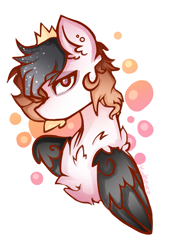 Size: 1353x1961 | Tagged: safe, artist:kaatseye, imported from derpibooru, oc, oc only, oc:destiny, pegasus, pony, abstract background, bust, chest fluff, crown, ear piercing, ethereal mane, jewelry, pegasus oc, piercing, regalia, solo, starry mane, wings