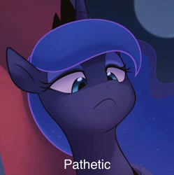 Size: 1018x1024 | Tagged: artist needed, source needed, safe, princess luna, alicorn, pony, sparkle's seven, expression, female, lidded eyes, mare, meme, pathetic, reaction image, solo, text, the simpsons