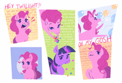 Size: 3888x2642 | Tagged: safe, alternate version, artist:danfango, artist:itsdanfango, imported from derpibooru, pinkie pie, twilight sparkle, earth pony, pony, unicorn, balloon, blah blah blah, confetti, cute, dialogue, diapinkes, female, mare, open mouth, talkative, talking, unicorn twilight