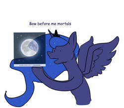 Size: 1600x1400 | Tagged: safe, artist:rocket-lawnchair, imported from derpibooru, princess luna, alicorn, pony, dialogue, dot eyes, female, mare, moon, open mouth, solo