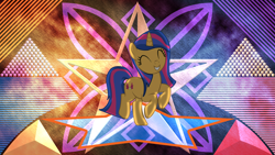 Size: 3840x2160 | Tagged: safe, artist:laszlvfx, edit, imported from derpibooru, oc, oc only, oc:nightfall sentry, pony, unicorn, female, mare, offspring, parent:flash sentry, parent:twilight sparkle, parents:flashlight, solo, wallpaper, wallpaper edit