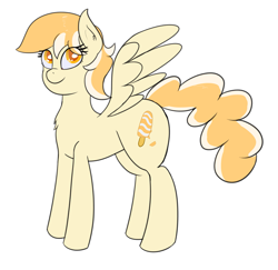 Size: 1915x1858 | Tagged: safe, artist:eyeburn, imported from derpibooru, oc, oc only, oc:orange cream, pegasus, pony, chest fluff, colored pupils, eye clipping through hair, female, full body, hooves, mare, pegasus oc, simple background, solo, spread wings, standing, tail, two toned mane, two toned tail, white background, wings