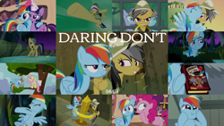 Size: 1964x1105 | Tagged: safe, edit, edited screencap, editor:quoterific, imported from derpibooru, screencap, daring do, fluttershy, pinkie pie, rainbow dash, twilight sparkle, alicorn, daring don't, book, faic, jewelry, ring, rings of scorchero, smug, smugdash, twilight sparkle (alicorn), twilight's castle