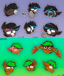 Size: 2560x3000 | Tagged: safe, artist:difis, imported from derpibooru, oc, oc:coco nut, bat pony, earth pony, griffon, pony, auction, commission, emote, emotes, expression, expressions, furry, sticker, stitches, your character here