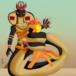 Size: 4000x4000 | Tagged: safe, artist:queen-razlad, imported from derpibooru, oc, anthro, earth pony, pony, snake, coils, egypt, egyptian, egyptian headdress, hypnosis