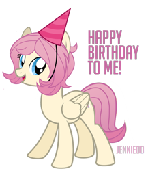 Size: 1041x1200 | Tagged: safe, artist:jennieoo, imported from derpibooru, oc, oc only, oc:gentle star, pegasus, pony, birthday, cute, happy, hat, ocbetes, party hat, show accurate, simple background, solo, transparent background