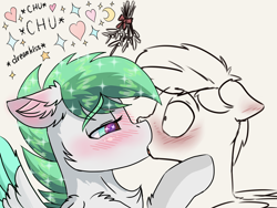 Size: 4000x3000 | Tagged: safe, alternate version, artist:dreamyskies, artist:dreamyskiesarts, artist:toanderic, imported from derpibooru, oc, oc only, oc:dreamer skies, oc:toanderic, pony, cute, duo, ethereal mane, gay, kissing, male, mistletoe, oc x oc, pony oc, shipping, simple background, sparkles, stallion, stallion on stallion, starry eyes, starry mane, text, white background, wingding eyes
