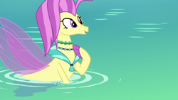 Size: 1280x720 | Tagged: safe, imported from derpibooru, screencap, ocean flow, seapony (g4), surf and/or turf, cute, female, jewelry, necklace, ocean, solo, solo female, water