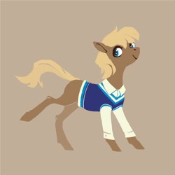 Size: 2160x2160 | Tagged: safe, artist:weird--fish, imported from derpibooru, oc, oc only, earth pony, pony, bushy brows, clothes, condensed milk, female, mare, ponified, simple background, solo, sweater, thick eyebrows