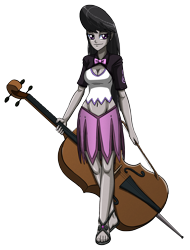 Size: 2312x3040 | Tagged: safe, artist:artemis-polara, imported from derpibooru, octavia melody, equestria girls, belly button, bow (instrument), bowtie, breasts, cello, cleavage, clothes, feet, musical instrument, sandals, shirt, simple background, skirt, solo, toes, transparent background