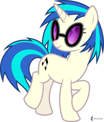 Size: 4000x4710 | Tagged: safe, artist:parclytaxel, imported from derpibooru, dj pon-3, vinyl scratch, pony, unicorn, .svg available, absurd resolution, female, mare, raised hoof, simple background, smiling, solo, sunglasses, transparent background, trotcon, trotcon online, vector, vinyl's glasses