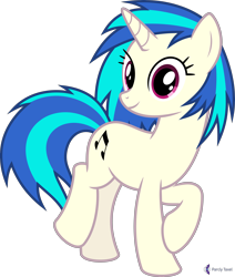 Size: 4000x4710 | Tagged: safe, alternate version, artist:parclytaxel, imported from derpibooru, dj pon-3, vinyl scratch, pony, unicorn, .svg available, absurd resolution, female, looking at you, mare, missing accessory, raised hoof, simple background, smiling, solo, transparent background, trotcon, trotcon online, vector