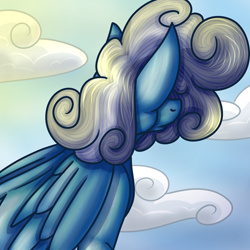 Size: 1500x1500 | Tagged: safe, artist:jane-ander, artist:janeander, imported from derpibooru, oc, oc only, oc:heavy rain, pegasus, pony, fanfic:to be a wonderbolt, background pony, cloudy mane, commissioner:genki, cover art, cumulonimbus mane, fanfic art, fanfic character, female, mare, pegasus oc, solo, swirly mane, weather control pegasi, wings, wonderbolts