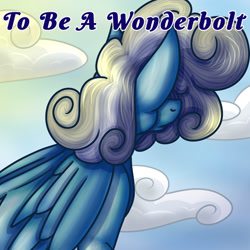 Size: 1500x1500 | Tagged: safe, artist:jane-ander, artist:janeander, imported from derpibooru, oc, oc only, oc:heavy rain, pegasus, pony, fanfic:to be a wonderbolt, background pony, cloudy mane, commissioner:genki, cover art, cumulonimbus mane, fanfic art, fanfic character, female, mare, pegasus oc, solo, swirly mane, text, weather control pegasi, wings, wonderbolts
