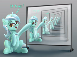 Size: 3205x2354 | Tagged: safe, artist:xbi edits, edit, imported from derpibooru, lyra heartstrings, pony, unicorn, dialogue, droste effect, female, glasses, gradient background, high res, inception, jpg, looking at you, mare, recursion, sitting, whiteboard