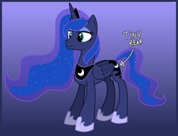 Size: 3840x2930 | Tagged: safe, artist:byteslice, imported from derpibooru, princess luna, alicorn, pony, .svg available, female, folded wings, gradient background, mare, smiling, solo, standing, svg, tiny butt, vector, wings