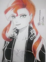 Size: 3120x4160 | Tagged: safe, artist:crydevi, imported from derpibooru, sunset shimmer, equestria girls, solo, traditional art