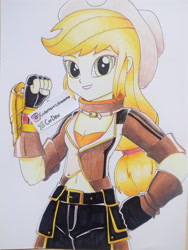 Size: 3120x4160 | Tagged: safe, artist:crydevi, imported from derpibooru, applejack, equestria girls, appleyang, belt, clothes, cosplay, costume, cowboy hat, cowgirl, cute, hat, jackabetes, pants, rwby, solo, stetson, traditional art, yang xiao long