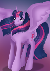 Size: 793x1134 | Tagged: source needed, useless source url, safe, artist:muhammad yunus, artist:tanahgrogot, imported from derpibooru, twilight sparkle, alicorn, pony, the last problem, female, mare, medibang paint, princess twilight 2.0, smiling, solo, twilight sparkle (alicorn), used, wings