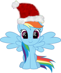 Size: 1440x1715 | Tagged: safe, artist:lincolnbrewsterfan, derpibooru exclusive, imported from derpibooru, part of a set, rainbow dash, pegasus, pony, .svg available, christmas, cute, dashabetes, feathered wings, happy, hat, holiday, inkscape, lincolnbrewsterfan is trying to murder us, lincolnbrewsterfan's christmas ponies, looking at you, santa hat, simple background, sitting, smiling at you, solo, spread wings, svg, transparent background, vector, weapons-grade cute, wings, winter