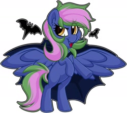 Size: 1874x1674 | Tagged: safe, artist:missbramblemele, imported from derpibooru, oc, oc only, oc:lishka, pegasus, pony, vampire, vampony, bats!, cape, clothes, cute, halloween, holiday, solo