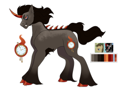 Size: 2000x1420 | Tagged: safe, artist:iouise, imported from derpibooru, doctor whooves, king sombra, time turner, oc, pony, unicorn, cloven hooves, curved horn, fangs, horn, magical gay spawn, male, offspring, parent:doctor whooves, parent:king sombra, parents:docbra, screencap reference, simple background, stallion, transparent background, unshorn fetlocks