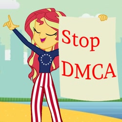 Size: 768x768 | Tagged: source needed, safe, artist:felix lynn, artist:thatradhedgehog, imported from derpibooru, sunset shimmer, equestria girls, betsy ross flag, copyright, dmca, drama, enddmca, politics