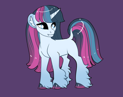 Size: 2800x2200 | Tagged: safe, artist:loryska, imported from derpibooru, oc, oc only, pony, unicorn, female, magical lesbian spawn, mare, offspring, parent:rarity, parent:twilight sparkle, parents:rarilight, purple background, simple background, solo