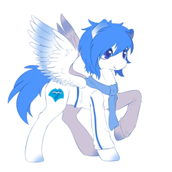 Size: 1200x1200 | Tagged: artist needed, safe, editor:theponyalex, imported from derpibooru, oc, oc only, oc:polar restar, pegasus, pony, derpibooru community collaboration, 2021 community collab, clothes, female, mare, scarf, simple background, smiling, solo, transparent background, uniform