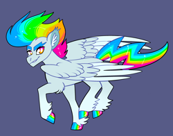 Size: 2800x2200 | Tagged: safe, artist:loryska, imported from derpibooru, oc, oc only, pegasus, pony, blue background, female, mare, parents:vinyldash, rainbow hooves, simple background, solo